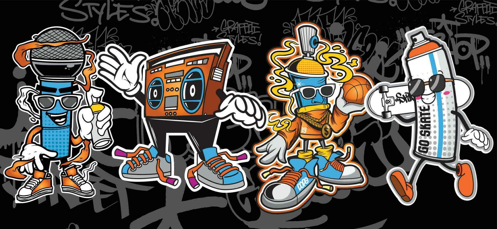 une ensemble de graffiti personnage illustrations. graffiti vecteur des illustrations