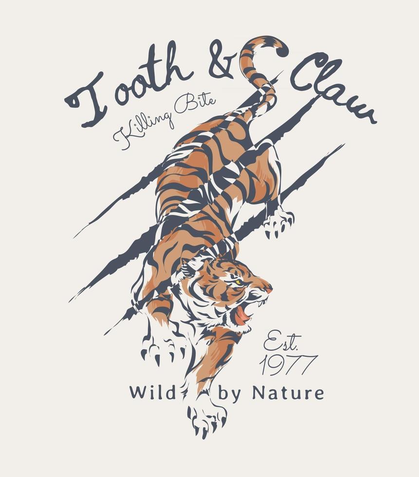 slogan de typographie avec illustration de tigre et griffe griffe vecteur