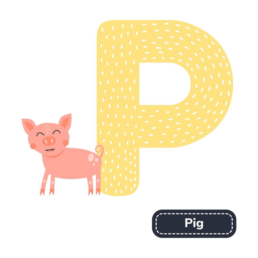 lettre de l'alphabet enfants p pour cochon vecteur