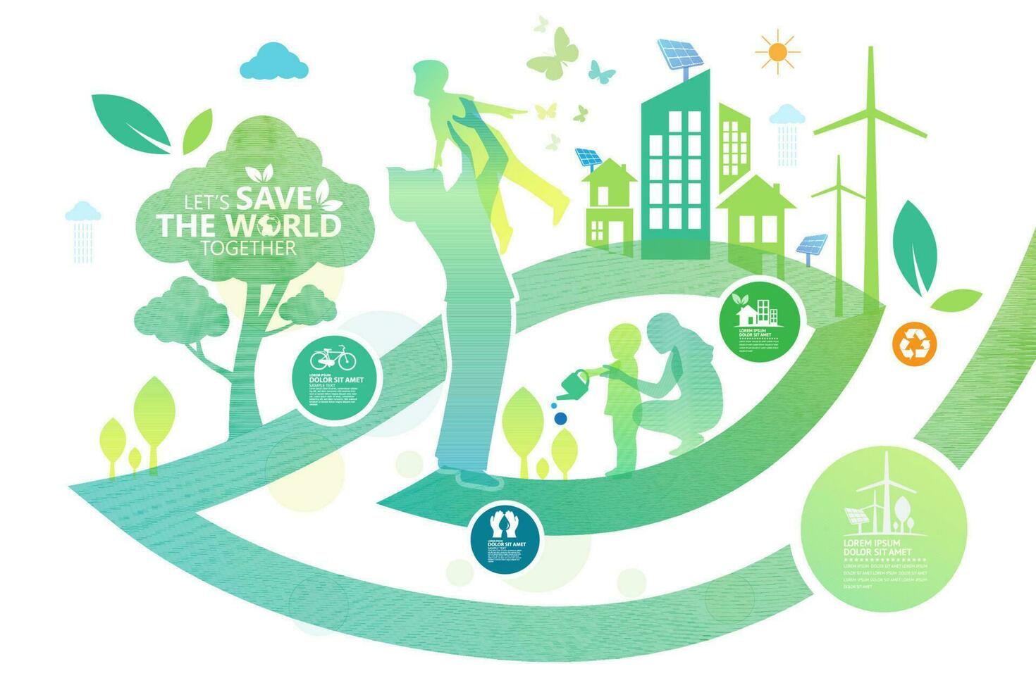 écologie.Les villes vertes aident le monde avec des idées de concept écologiques.Illustration vectorielle vecteur