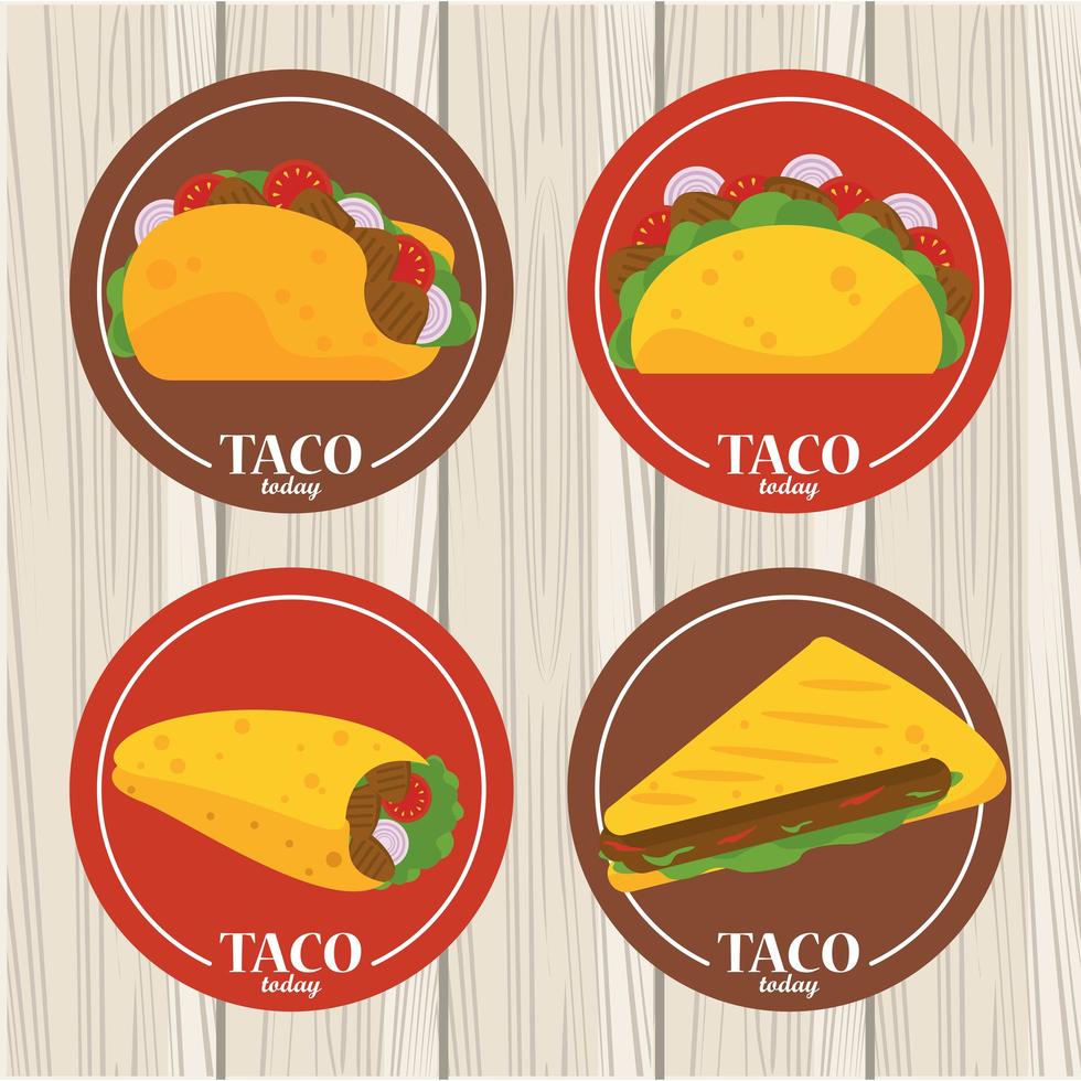 Affiche mexicaine de célébration de jour de taco avec menu de tacos en fond de bois vecteur