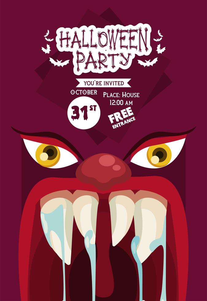 affiche de fête halloween horreur avec bouche et yeux de monstre vecteur