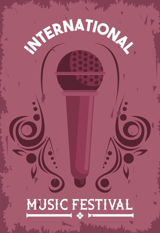 affiche du festival de musique international avec microphone vecteur