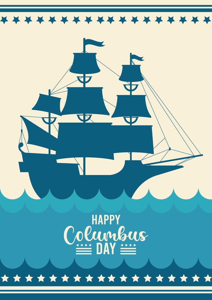 joyeuse fête de columbus day avec bateau et lettrage vecteur