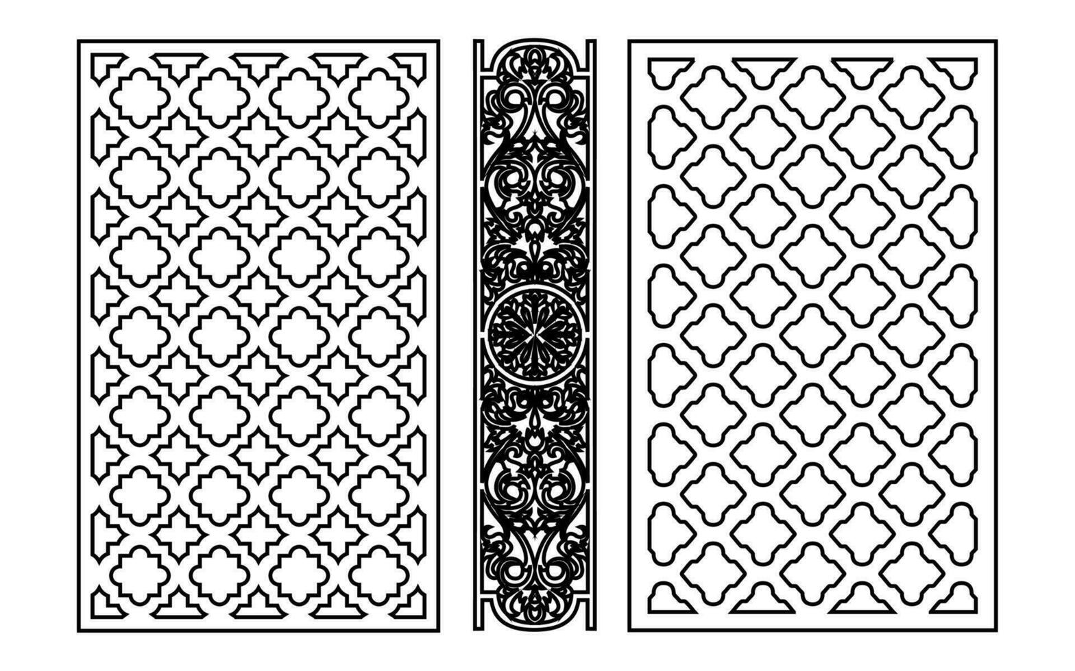 décoratif noir motifs avec blanc arrière-plan, géométrique, islamique et floral modèle pour cnc laser Coupe vecteur