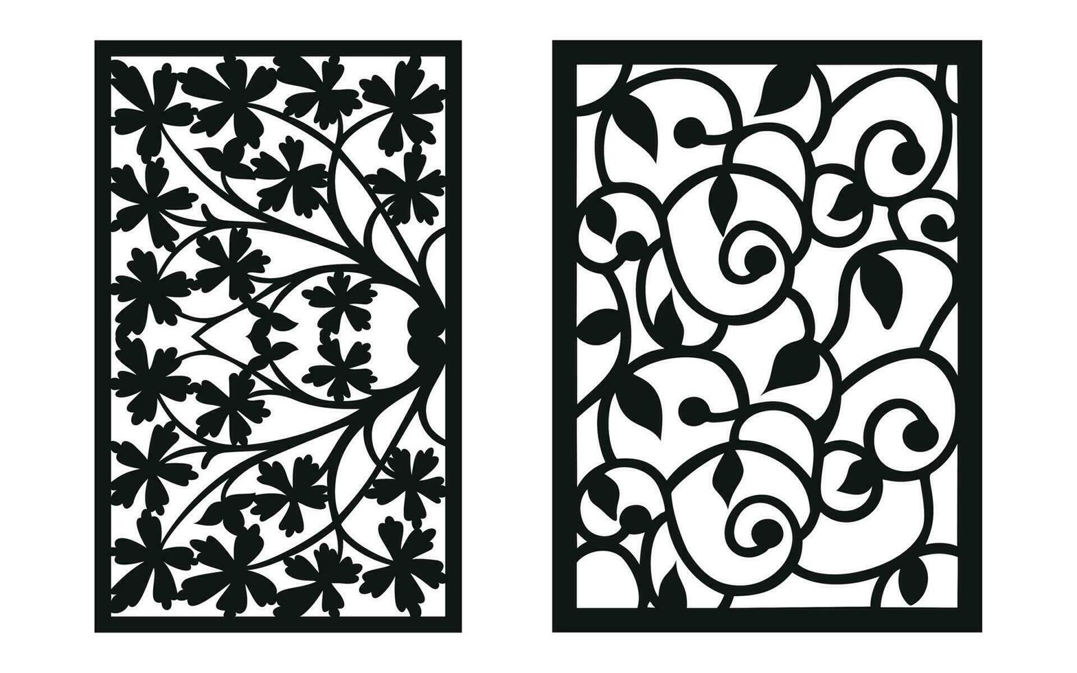 motifs noirs sur fond blanc, vecteurs islamiques avec panneaux floraux pour découpe laser cnc vecteur