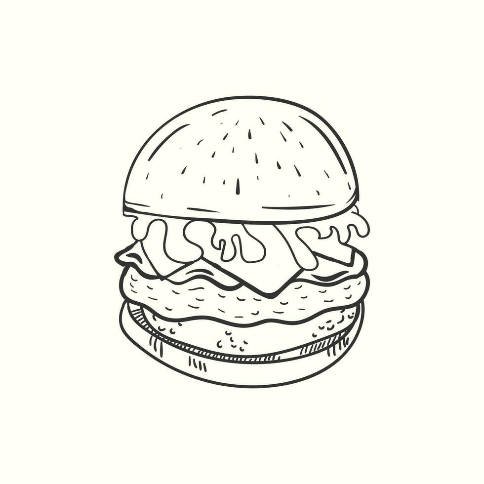 Burger vecteur illustration. Burger main tiré contour conception