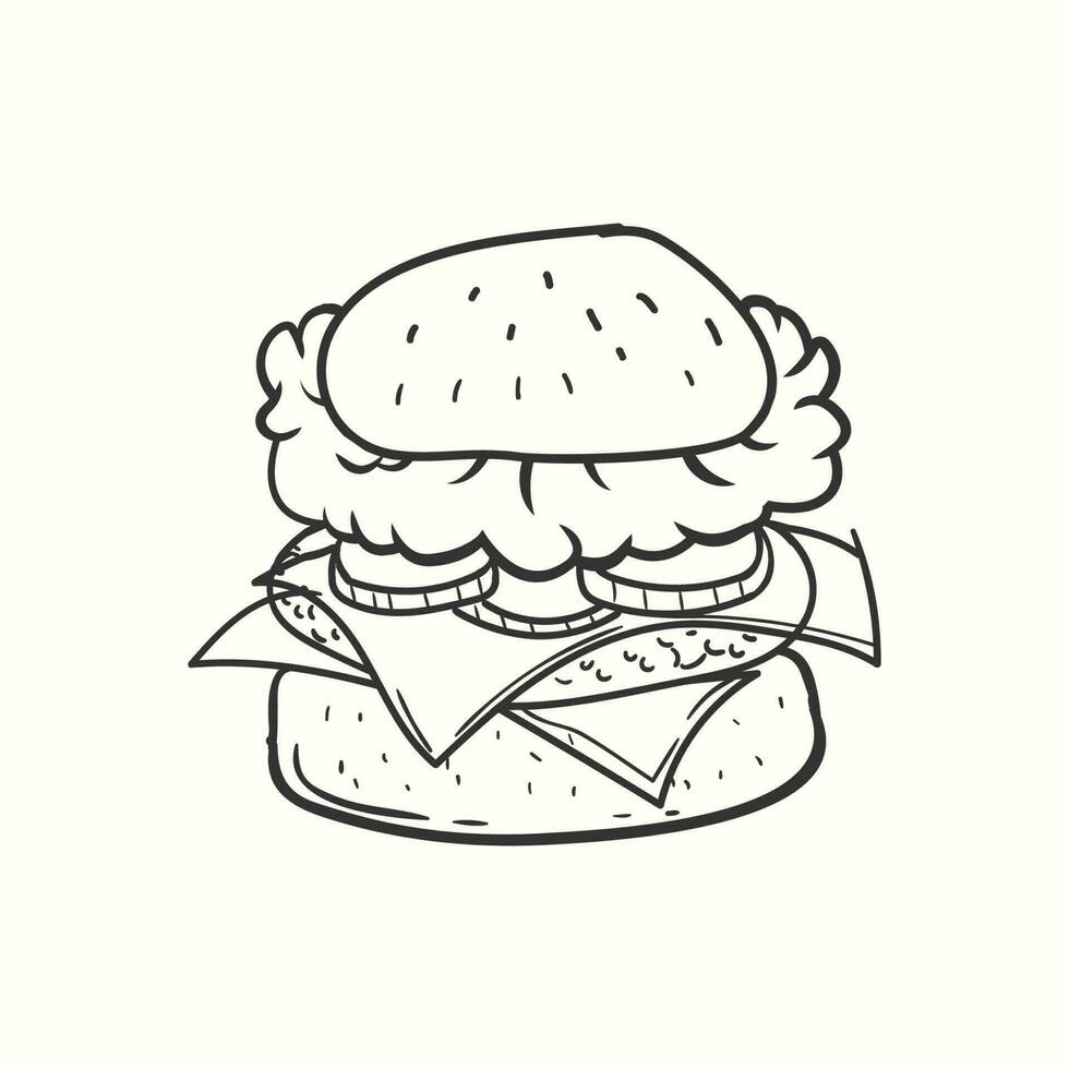 dessiné à la main Burger avec tomate double fromage et salade. Burger vecteur
