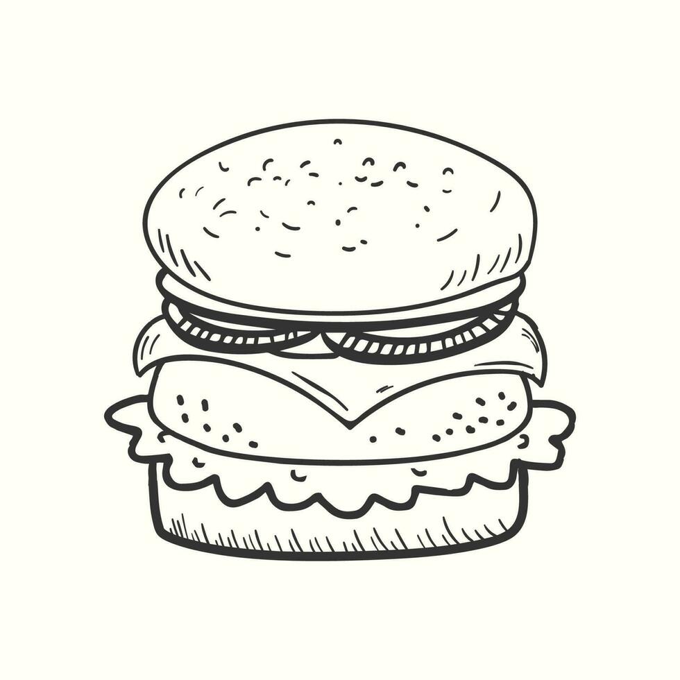 dessiné à la main Burger contour illustration. Burger vite nourriture vecteur