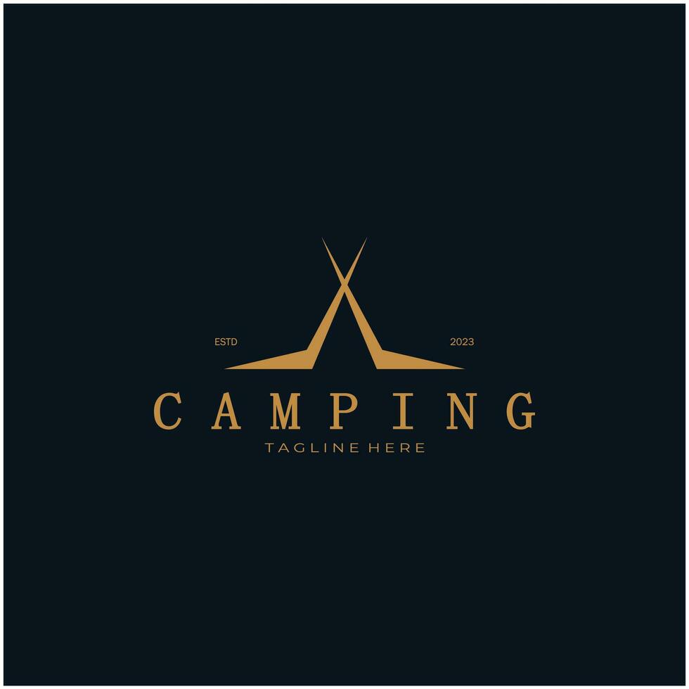 ancien et rétro tente logo, camping. avec tente, arbre et feu signe. aventuriers, éclaireurs, grimpeurs, camping équipement centre vecteur