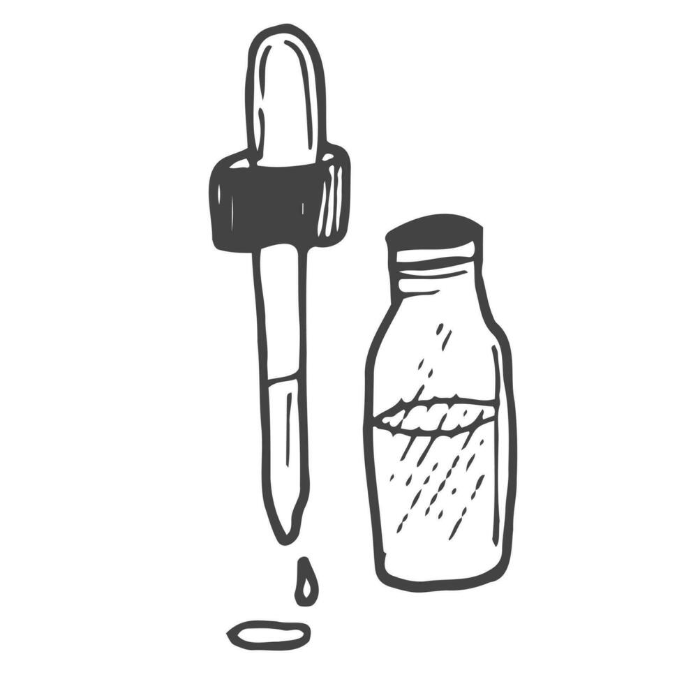 cosmétique pétrole dans une bouteille, massage ou sauna huile. vecteur griffonnage illustration