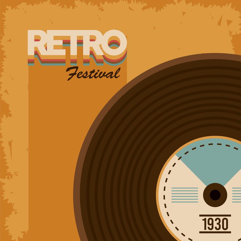 affiche de lettrage festival rétro avec disque vinyle vecteur