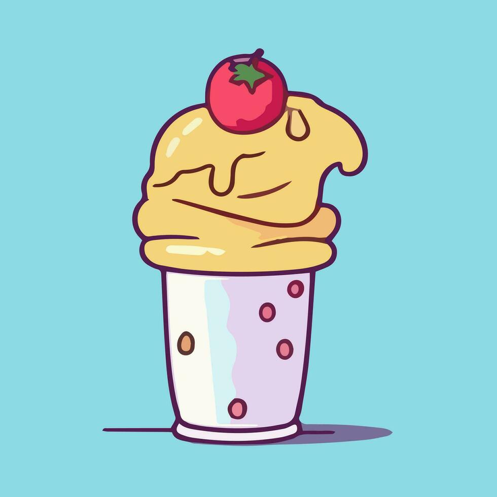 fraise la glace crème dans une Coupe. vecteur illustration dans dessin animé style.