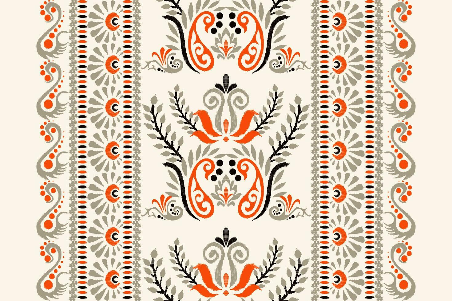 ikat floral paisley broderie sur crème background.ikat ethnique Oriental modèle traditionnel.aztèque style abstrait vecteur illustration.design pour texture,tissu,habillement,emballage,décoration,écharpe,tapis