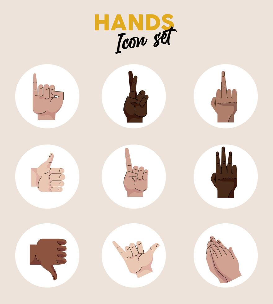 bundle of hands humains symboles gestes icônes et lettrage vecteur