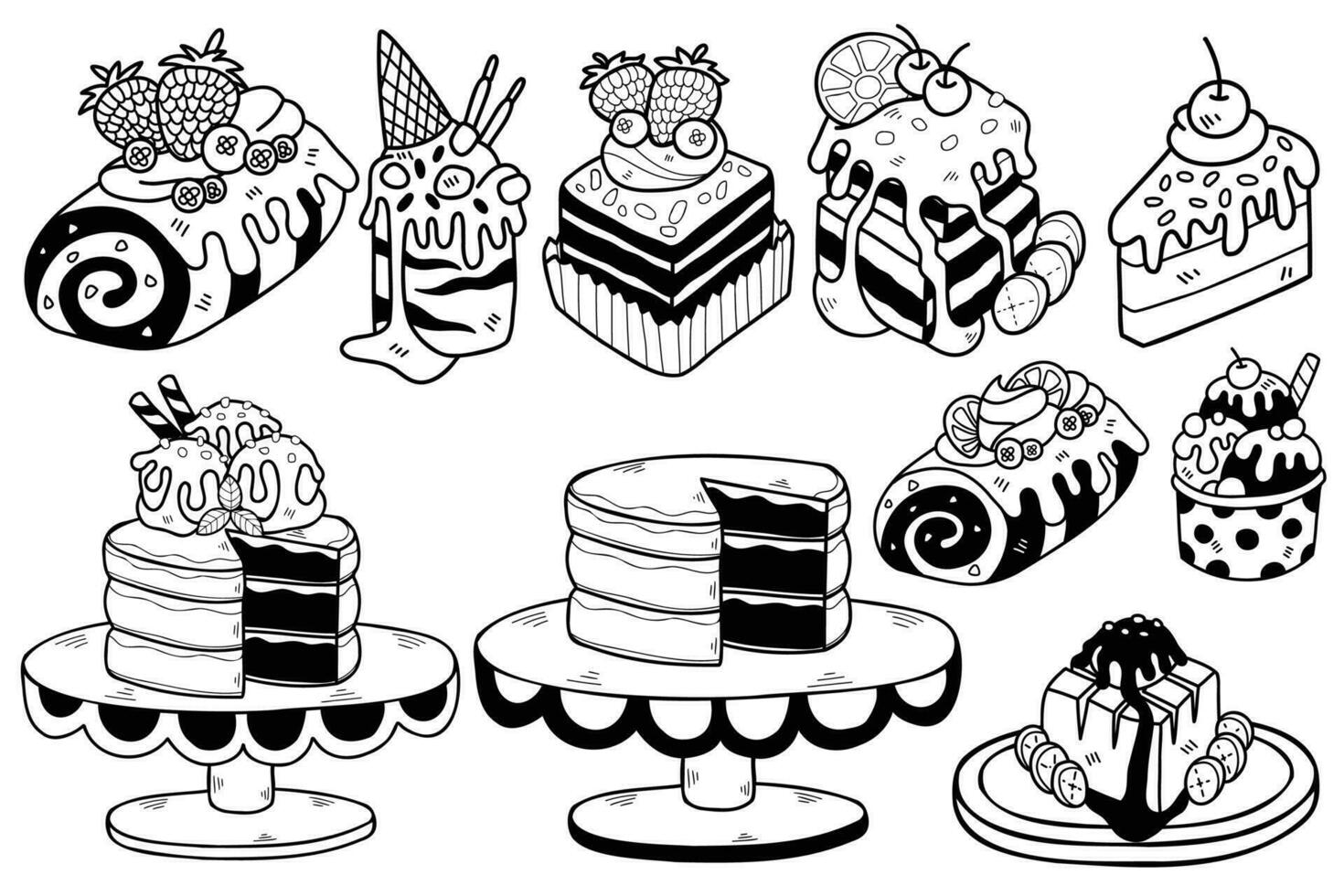 main tiré bonbons et desserts collection dans plat style illustration pour affaires des idées vecteur