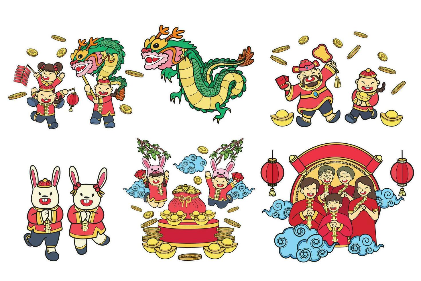 main tiré chinois les enfants et famille collection dans plat style illustration pour affaires des idées vecteur