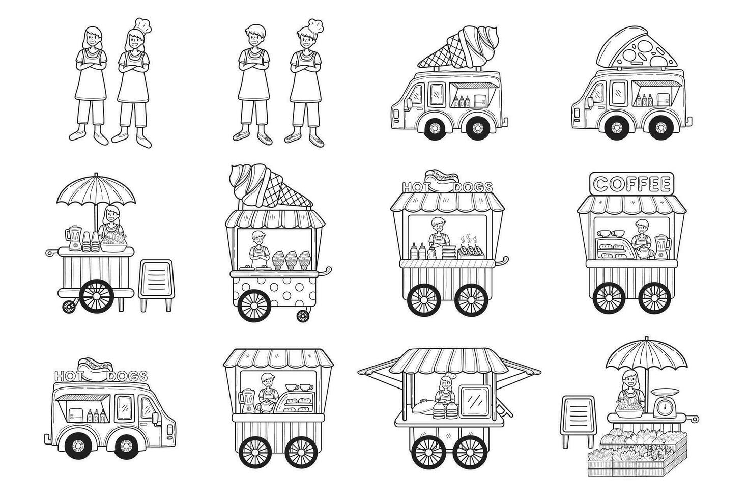 main tiré rue nourriture restaurant collection dans plat style illustration pour affaires des idées vecteur