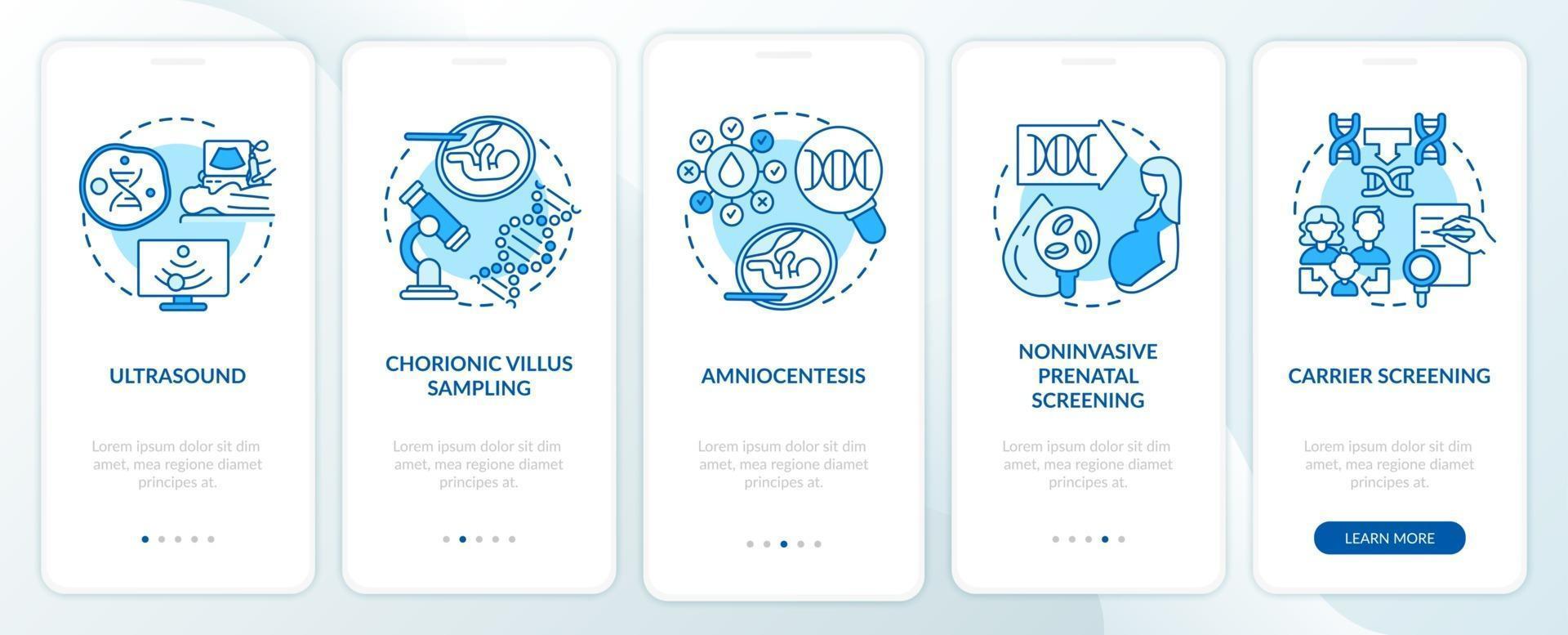 Test de maladies génétiques écran bleu de la page de l'application mobile d'intégration avec des concepts vecteur