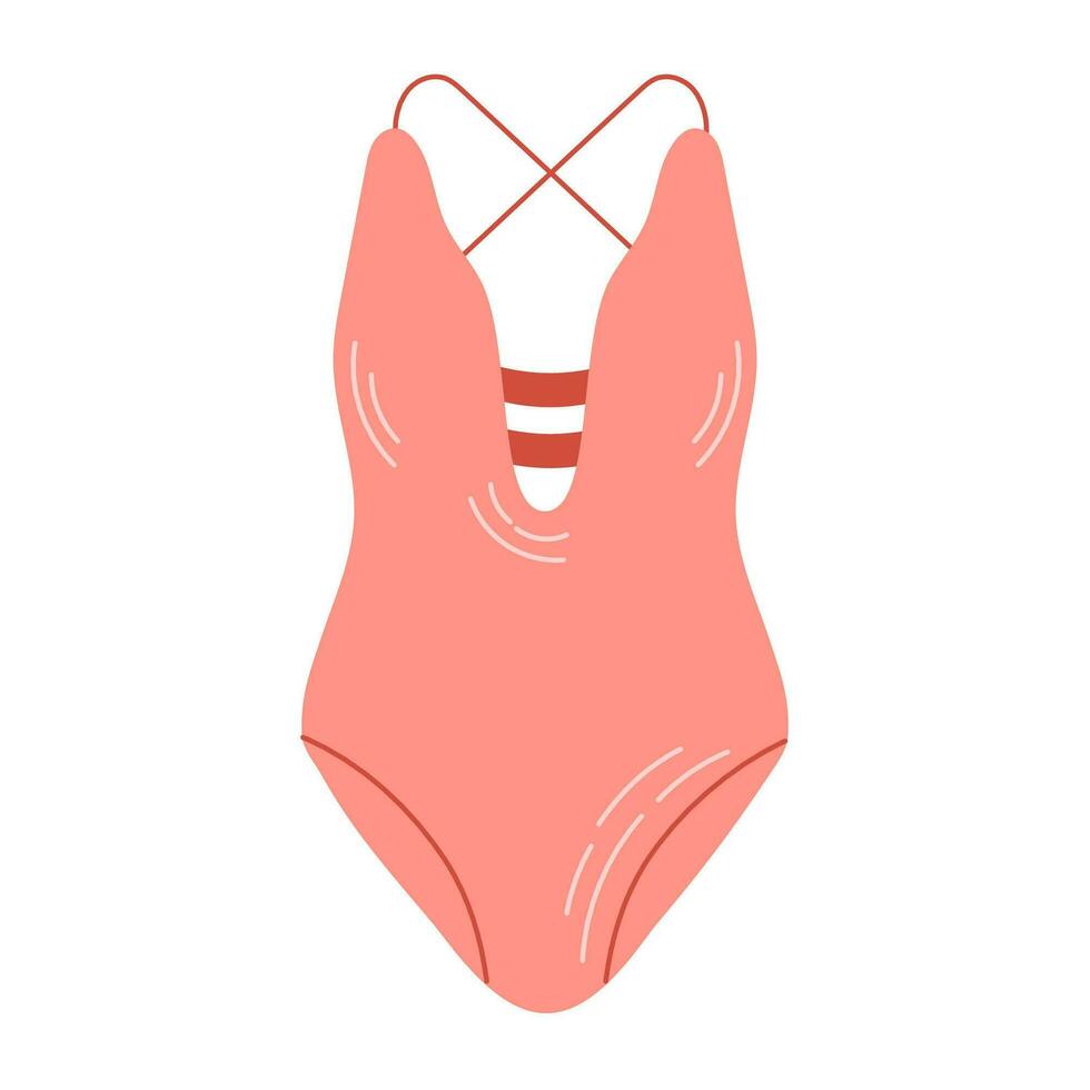 aux femmes rose maillot de bain. Couleur vecteur illustration isolé sur blanc Contexte.