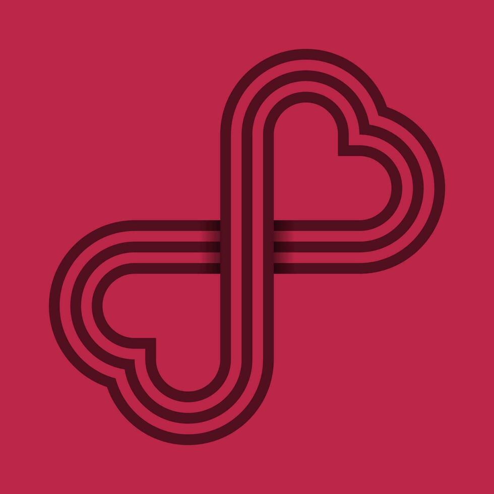 cœur forme symétrique infini modèle. 3 bordeaux rayures, rouge Contexte. double cœur conception, logo, symbole, icône. vecteur illustration.
