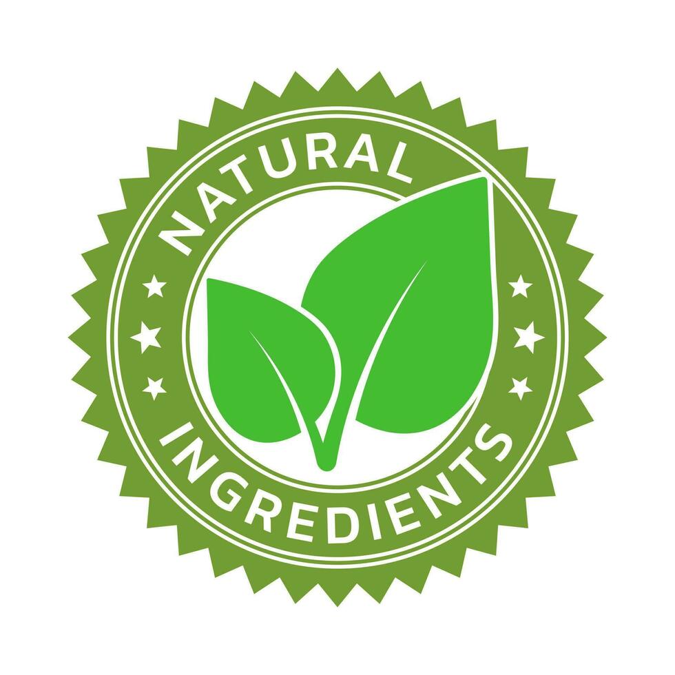 badge de Naturel ingrédients. vert et blanc biologique feuille forme caoutchouc timbre. conception éléments pour Étiquettes, autocollants, bannières, affiches pour nourriture et santé entreprise. vecteur illustration.