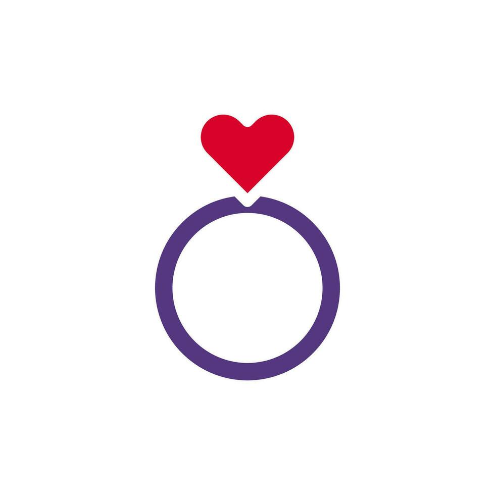 bague l'amour icône solide bicolore rouge violet style Valentin illustration symbole parfait. vecteur