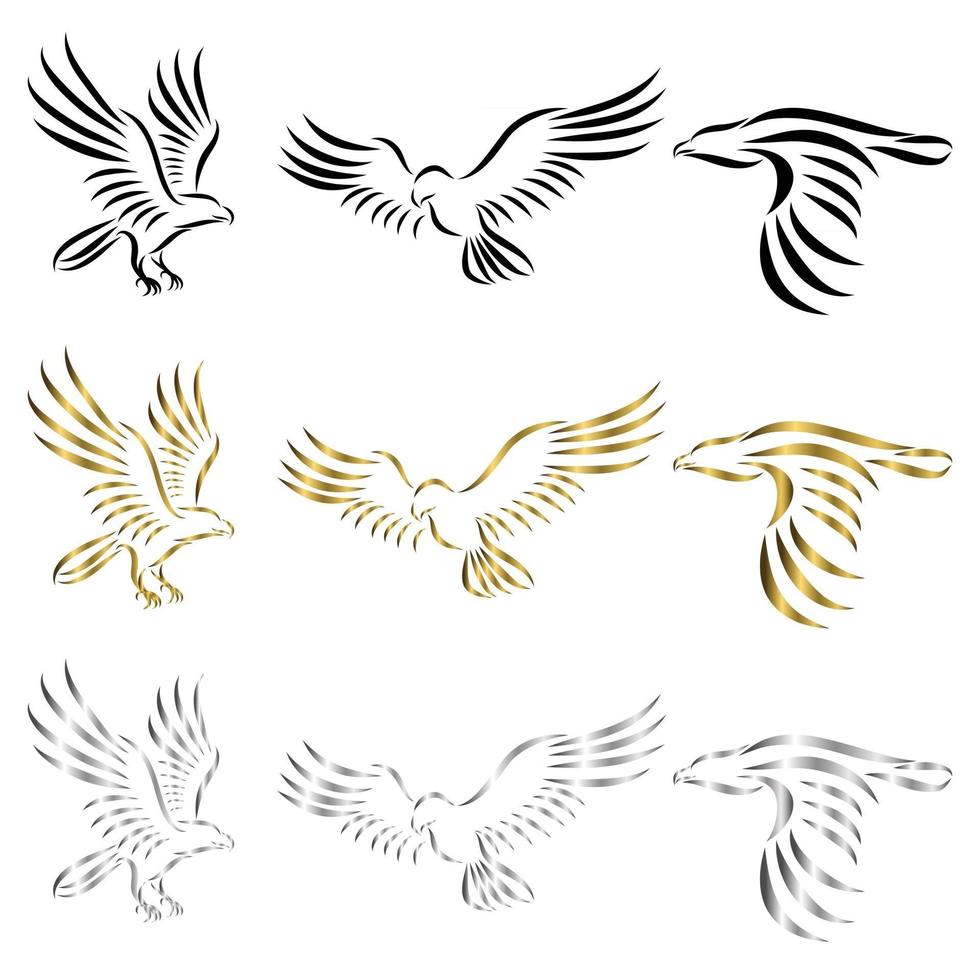 ensemble de logo vectoriel dessin au trait d'aigle peut être utilisé comme logo ou objets décoratifs