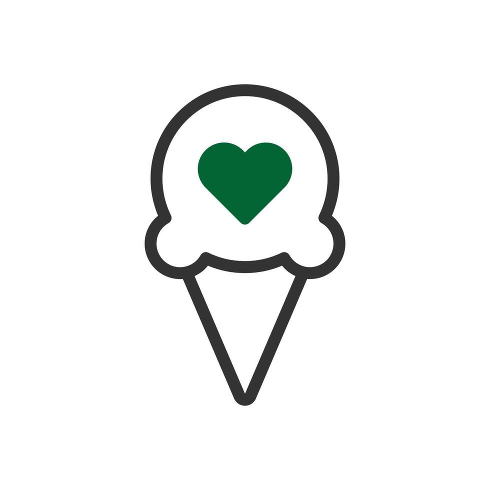 la glace crème l'amour icône bichromie vert noir style Valentin illustration symbole parfait. vecteur