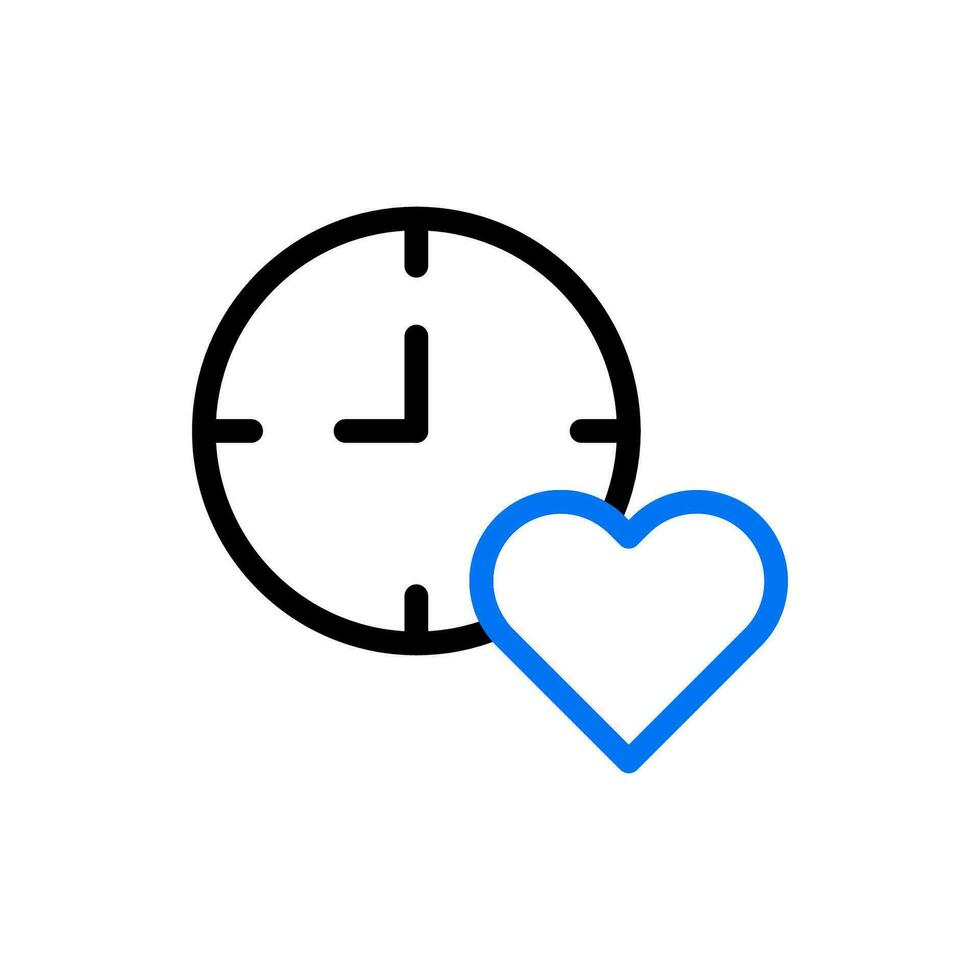 montre intelligente l'amour icône bicolore bleu noir style Valentin illustration symbole parfait. vecteur
