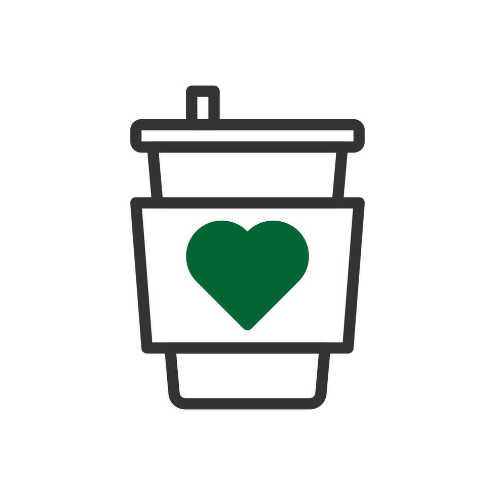 tasse l'amour icône bichromie gris vert style Valentin illustration symbole parfait. vecteur