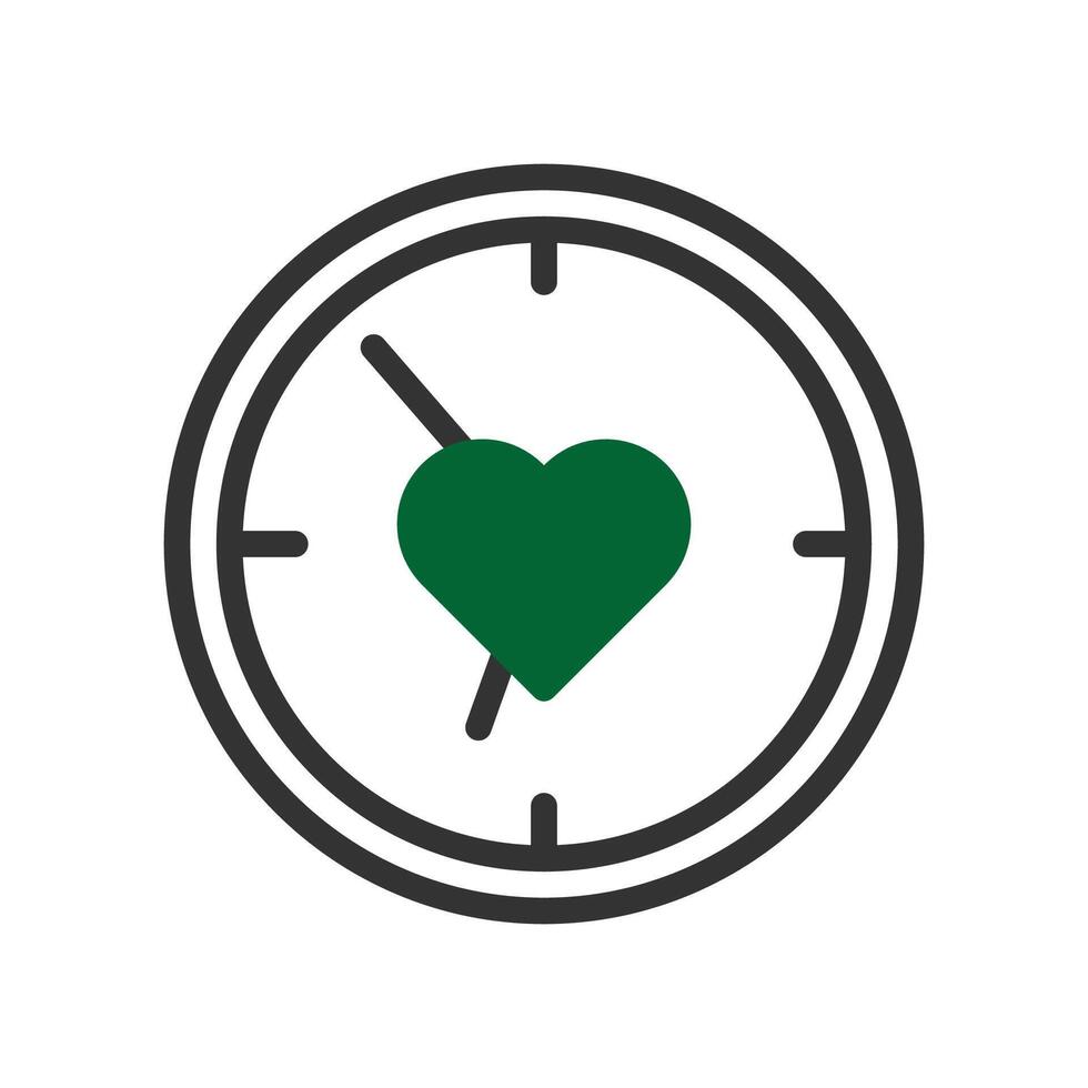 montre intelligente l'amour icône bichromie vert noir style Valentin illustration symbole parfait. vecteur