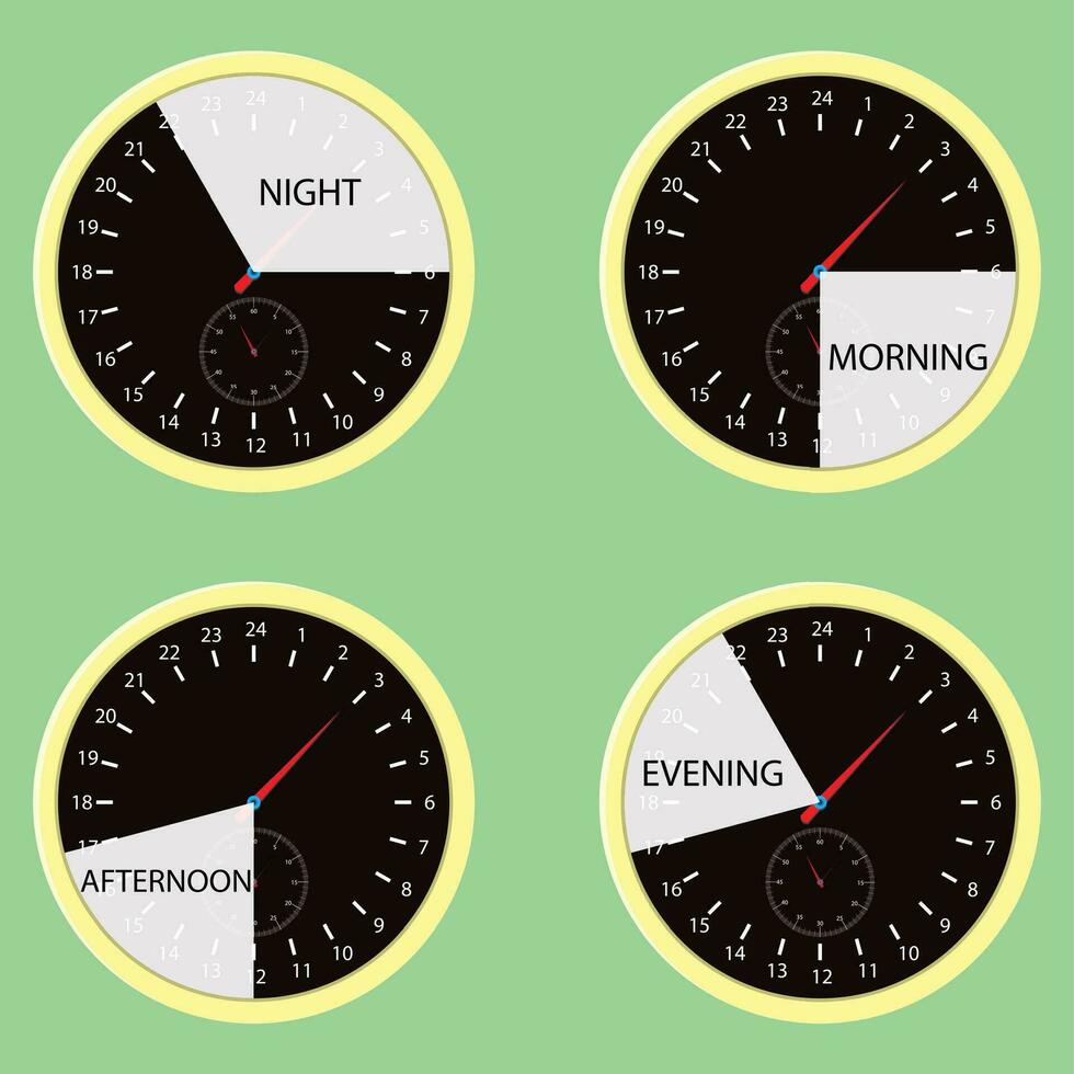 l'horloge heures, temps de journée matin, après-midi, soir, nuit. regarder cycle icône, journée et nuit. vecteur illustration