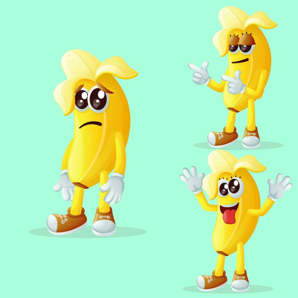 mignonne banane personnages avec différent faciale expressions vecteur