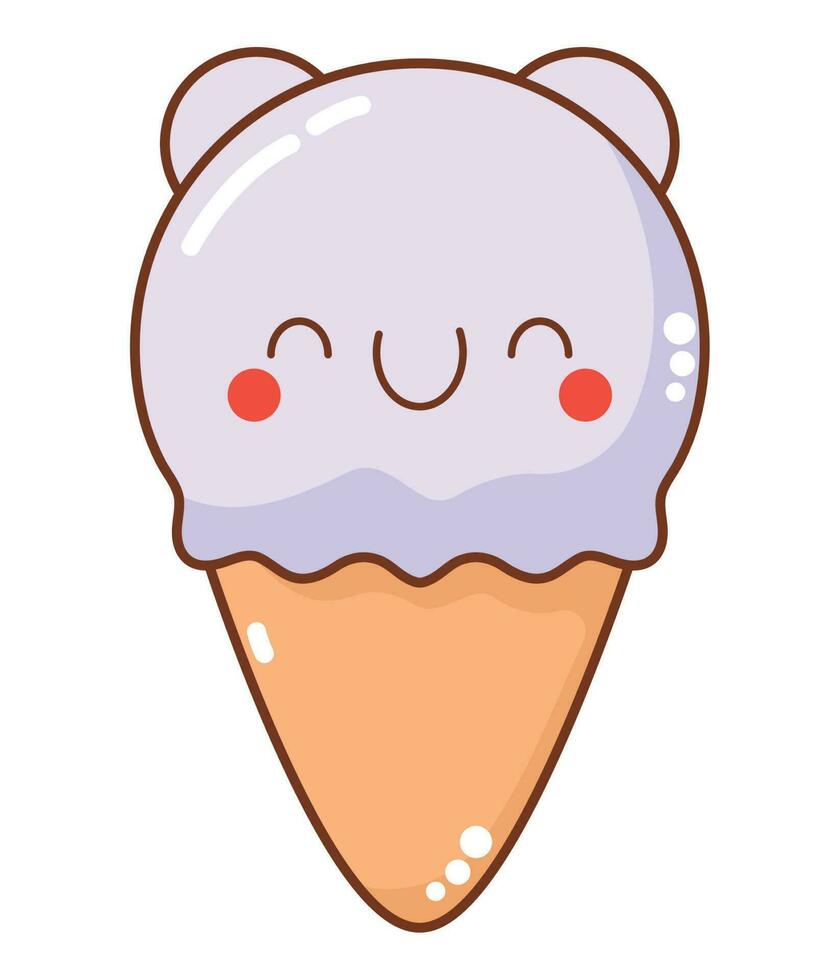 kawaii la glace crème cône plus de blanc vecteur