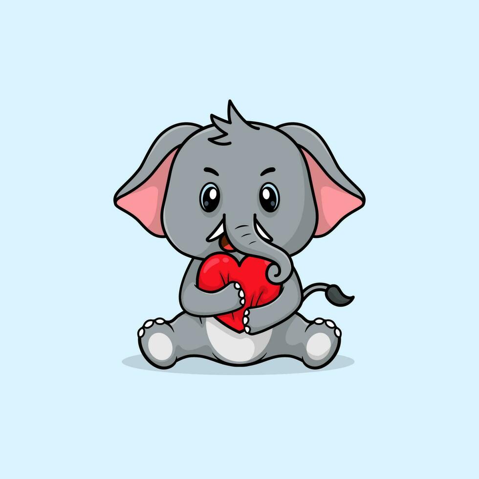vecteur mignonne bébé l'éléphant dessin animé en portant l'amour icône plat illustration.