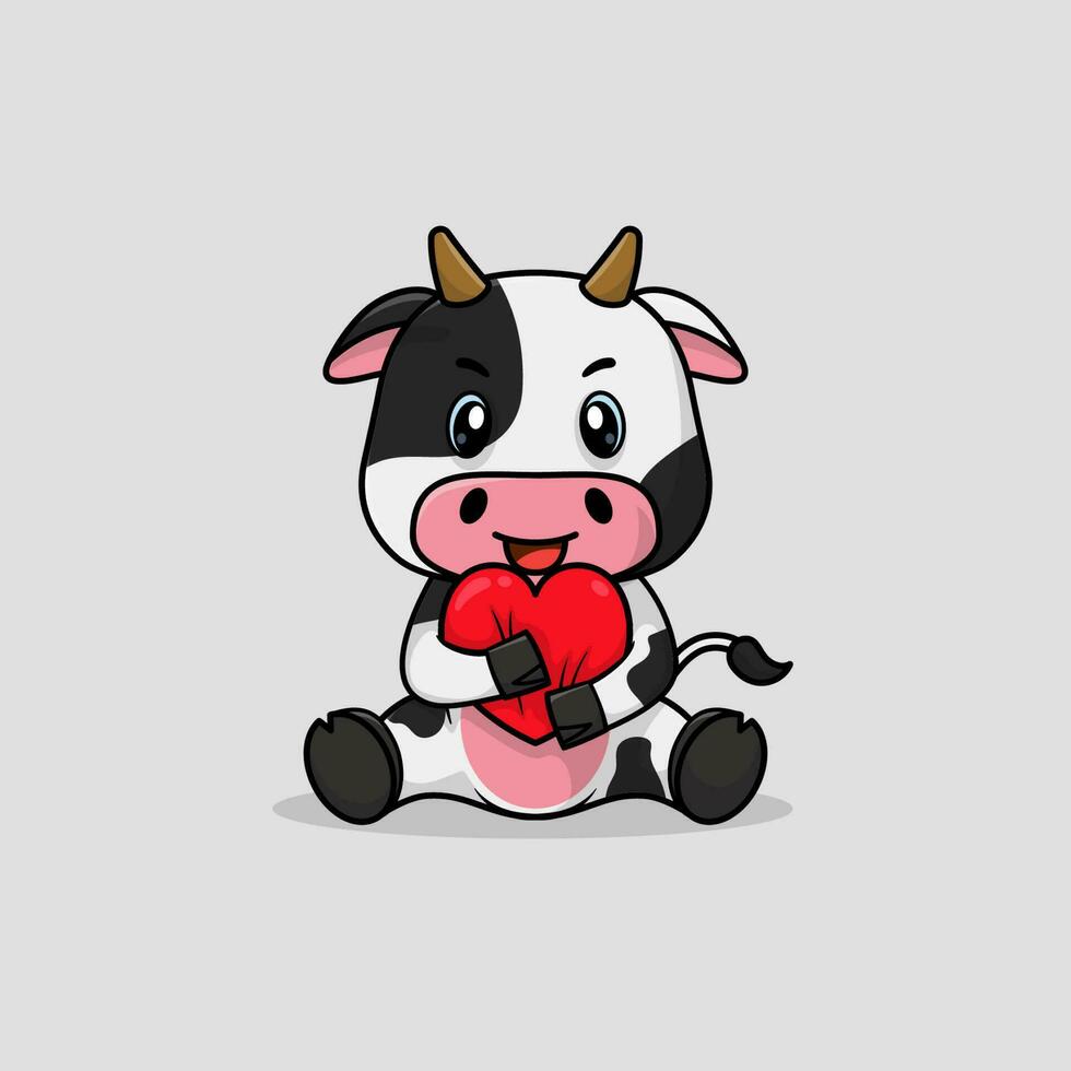 vecteur mignonne bébé vache dessin animé en portant l'amour icône plat illustration.