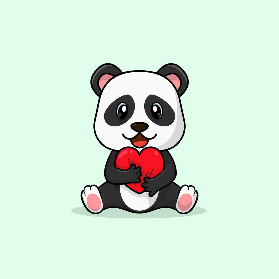vecteur mignonne bébé Panda dessin animé en portant l'amour icône plat illustration.