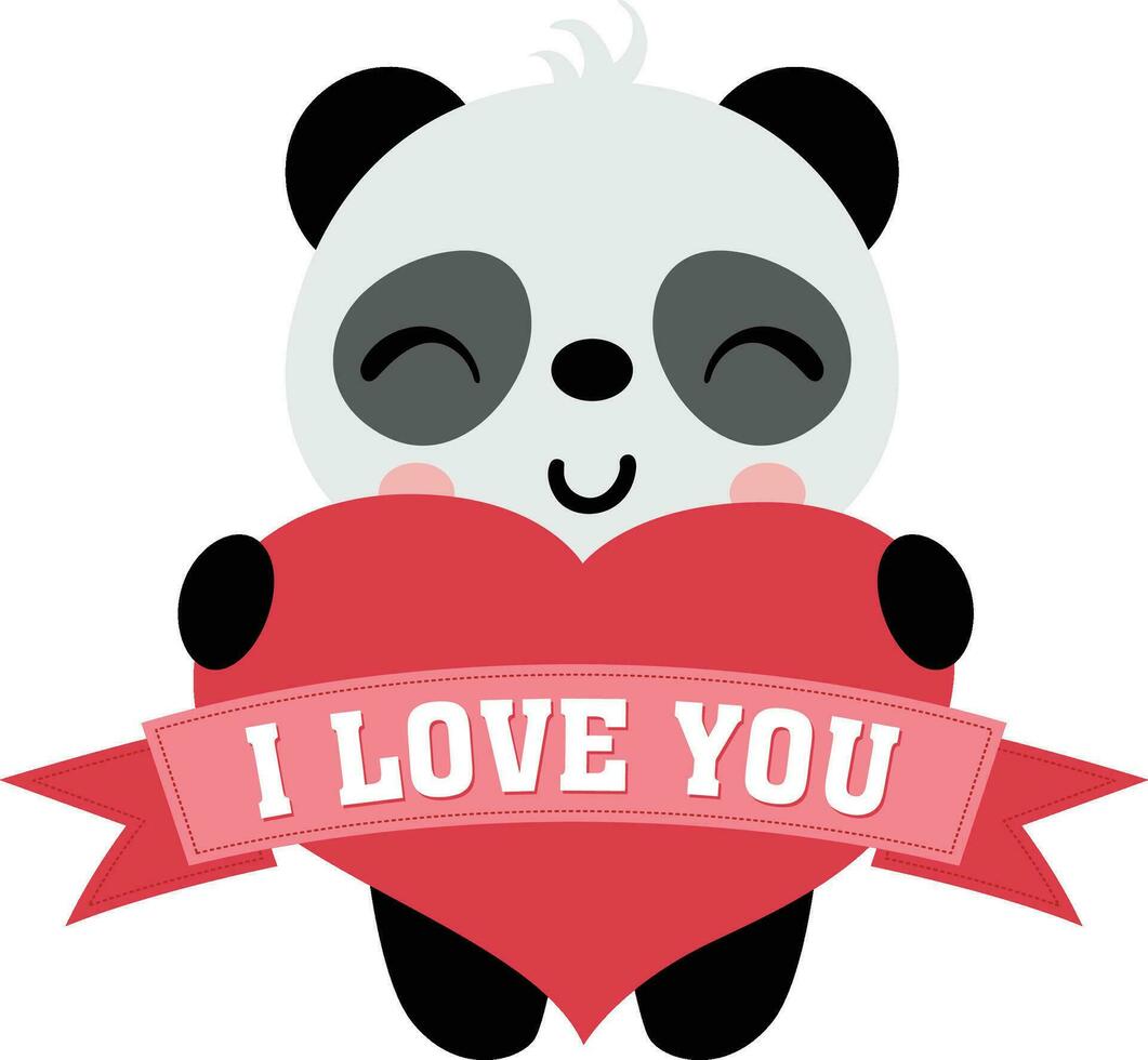 mignonne Panda en portant une cœur je l'amour vous bannière vecteur