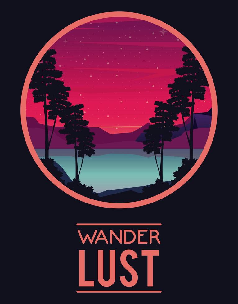 affiche wanderlust avec scène de paysage forestier vecteur