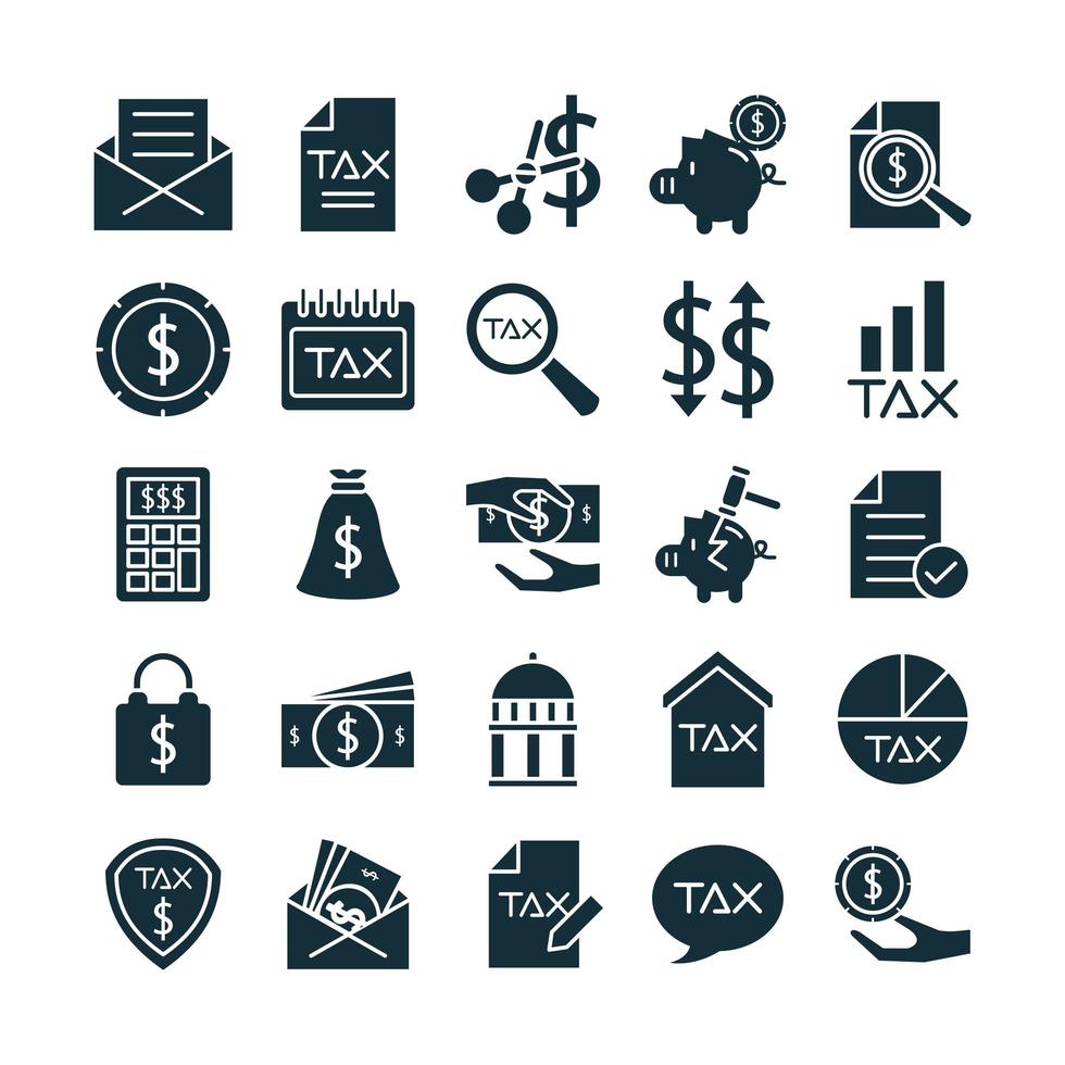 ensemble de taxes définir des icônes de style silhouette vecteur
