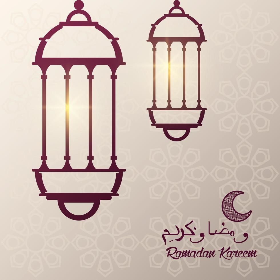 carte ramadan kareem avec lanternes suspendues et lune vecteur