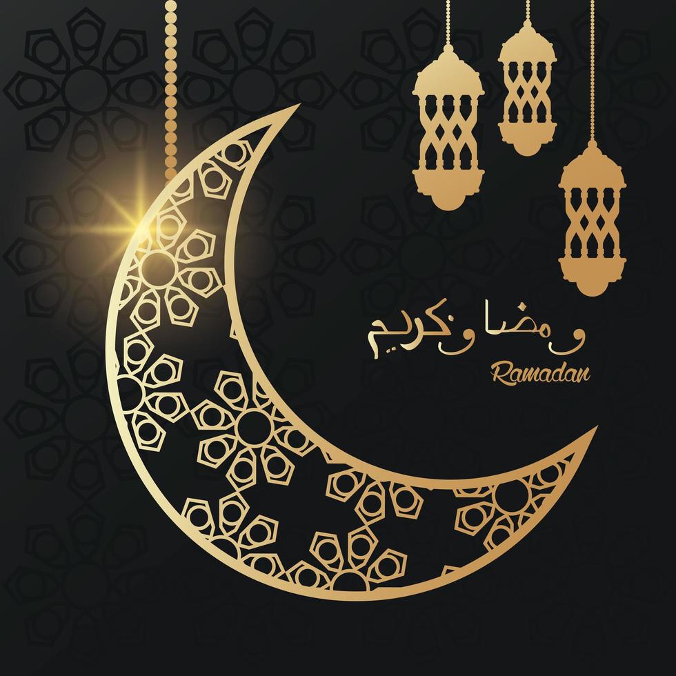 carte de célébration ramadan kareem avec lune dorée vecteur