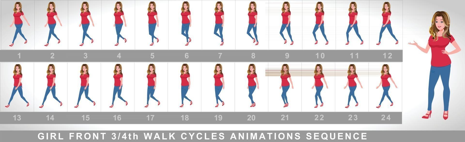 séquence d'animation de cycle de marche de personnage de fille vecteur