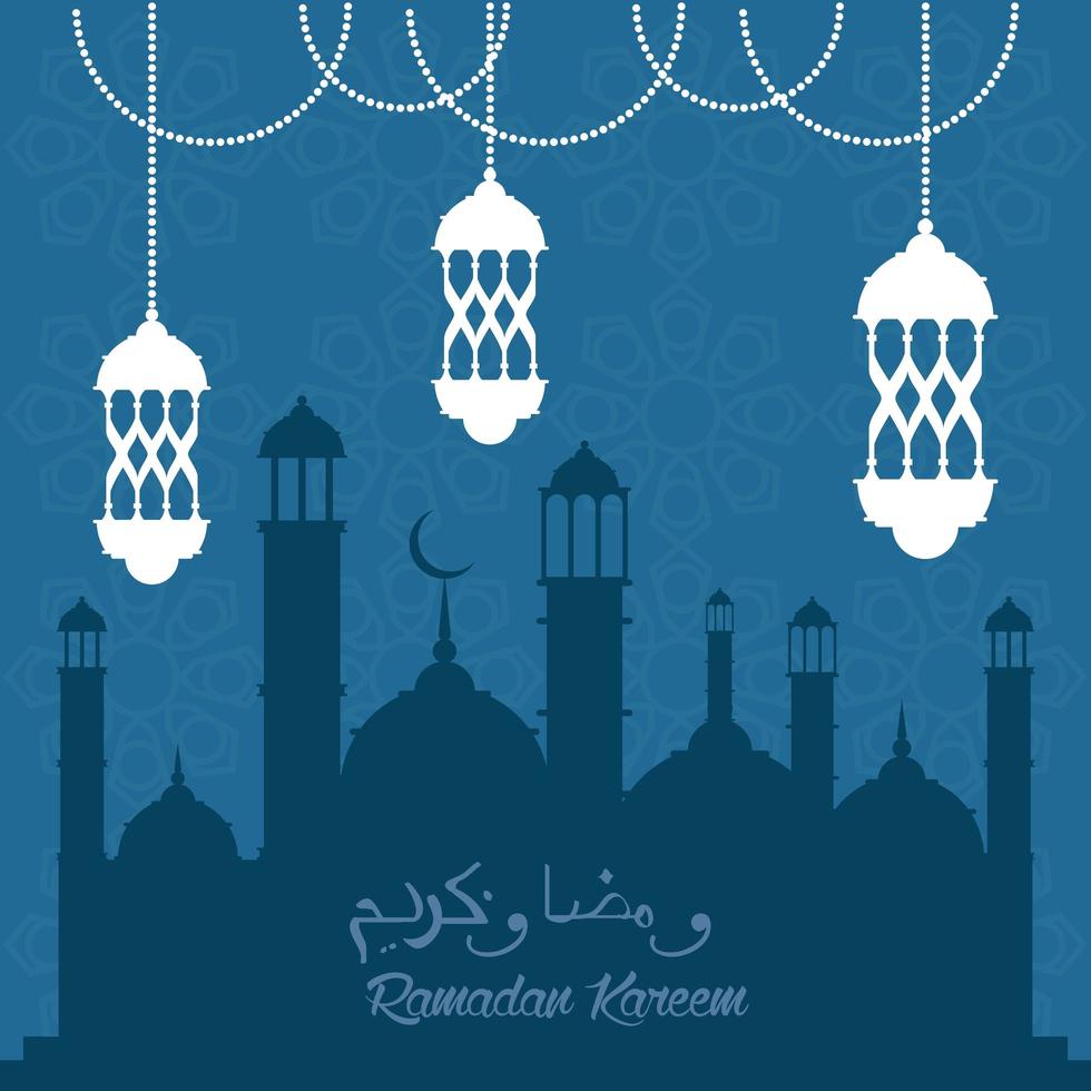 carte ramadan kareem avec lanternes et taj mahal vecteur