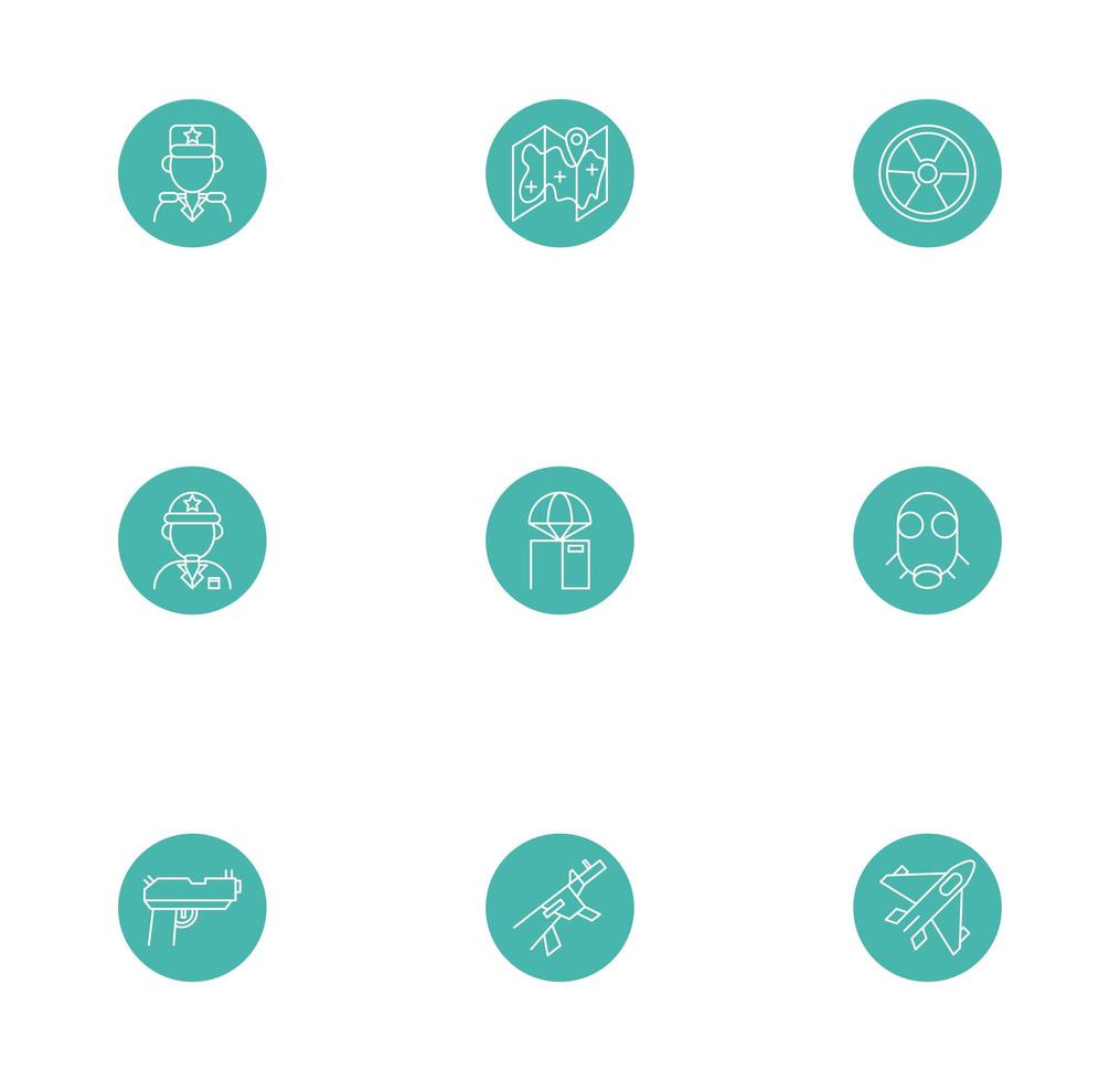 ensemble d & # 39; icônes de style de bloc de ligne militaire vecteur