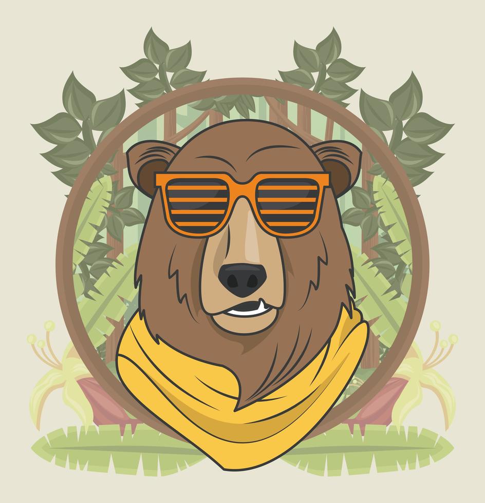 ours grizzly drôle avec des lunettes de soleil style cool vecteur