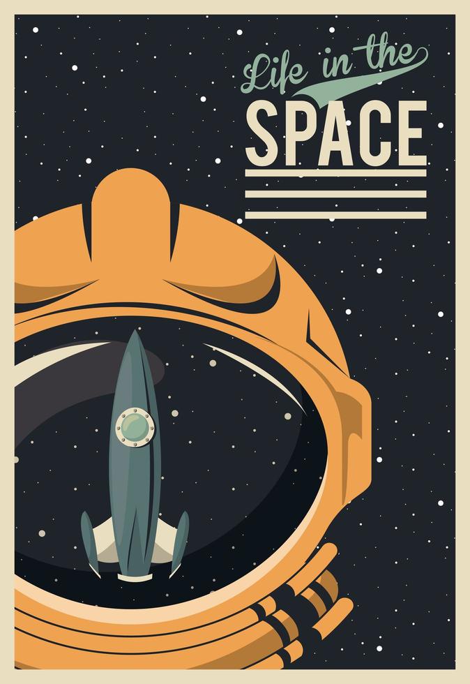 affiche de la vie dans l & # 39; espace avec casque d & # 39; astronaute vecteur