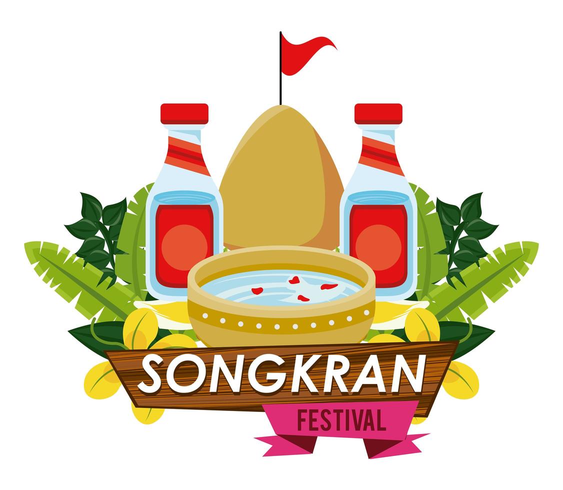 fête de célébration de songkran avec de l'eau de bol vecteur