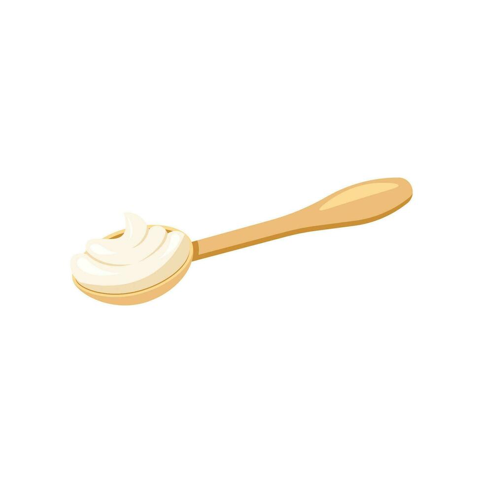 blanc crème dans une en bois cuillère, acide crème, Mayonnaise ou Yaourt, vecteur